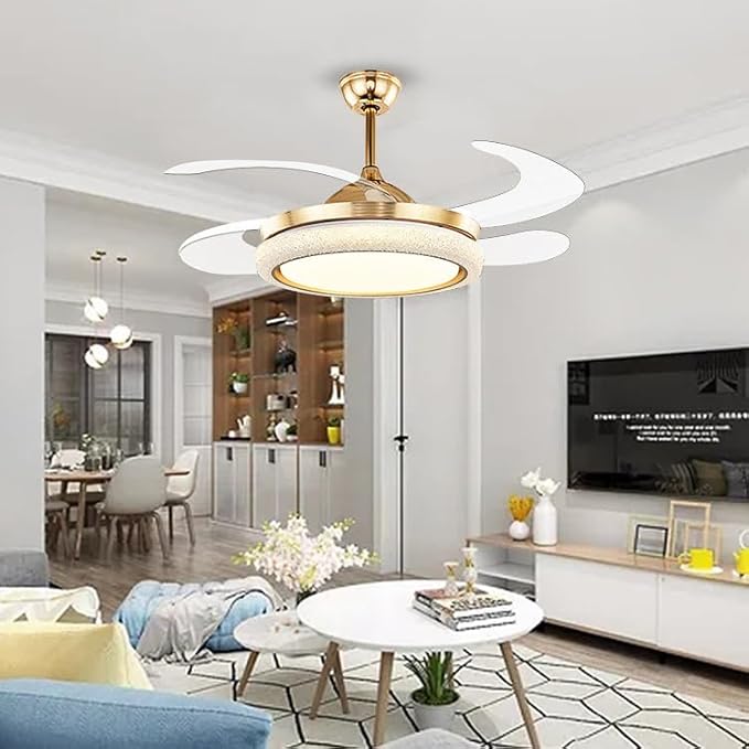 Luxury Crystal LED Retractable Chandelier Ceiling Fan