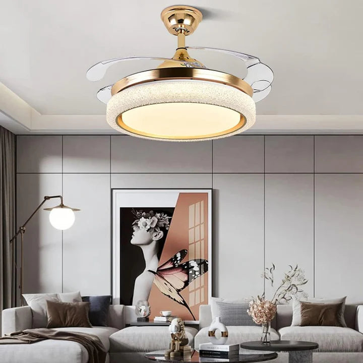 Luxury Crystal LED Retractable Chandelier Ceiling Fan