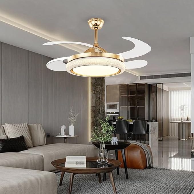 Luxury Crystal LED Retractable Chandelier Ceiling Fan