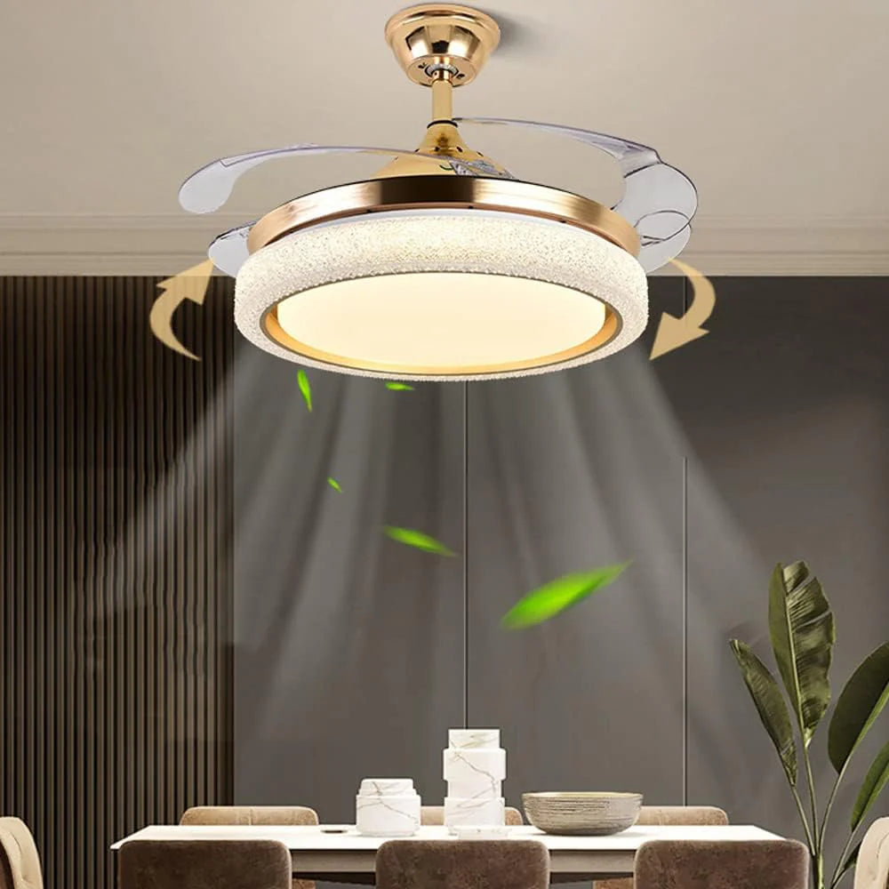Luxury Crystal LED Retractable Chandelier Ceiling Fan