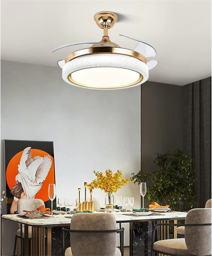 Luxury Crystal LED Retractable Chandelier Ceiling Fan