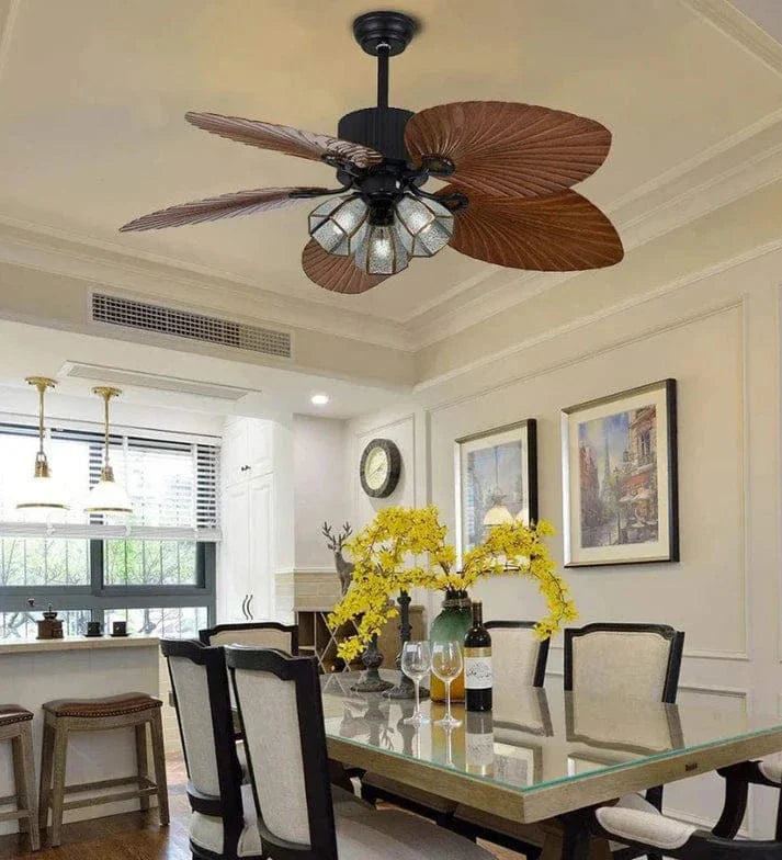 Palm Wave Wooden Ceiling Fan with Remote Control - 52