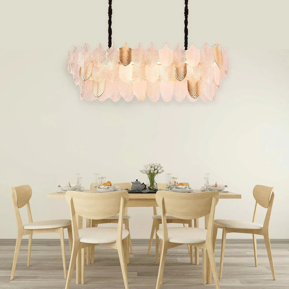 Gratus Luxe White Glass Leaf Oval Chandelier