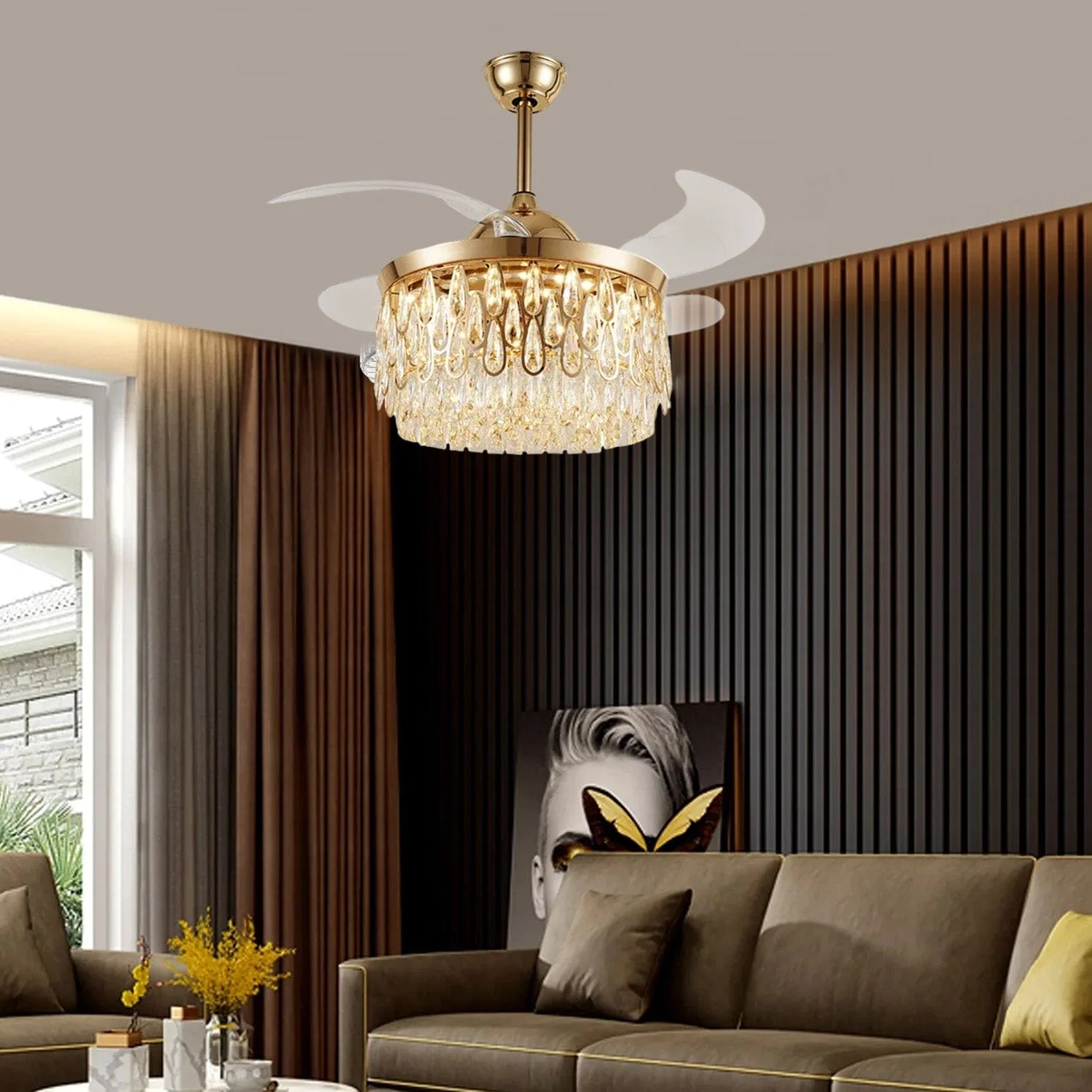 Elegance Zing Crystal Chandelier Ceiling Fan with Remote Control