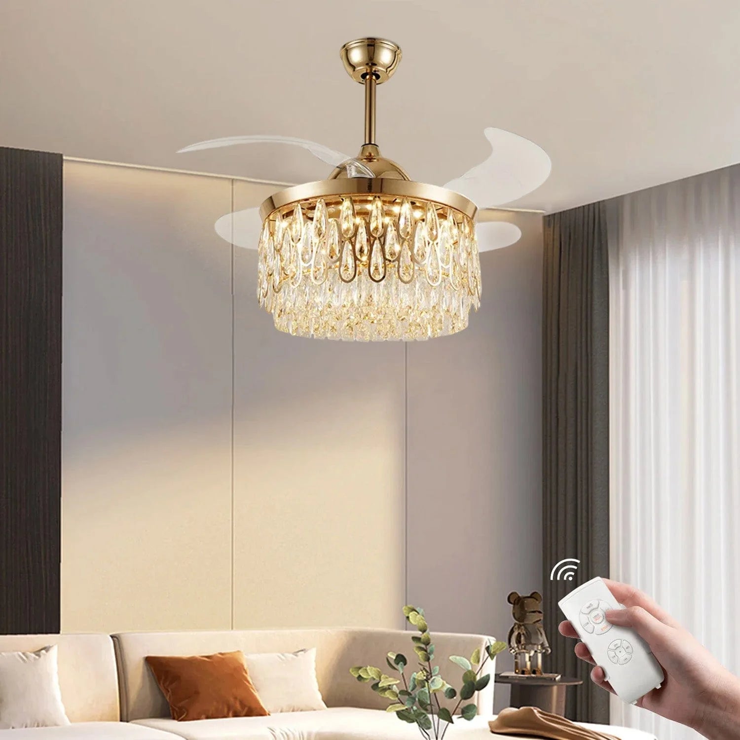 Elegance Zing Crystal Chandelier Ceiling Fan with Remote Control