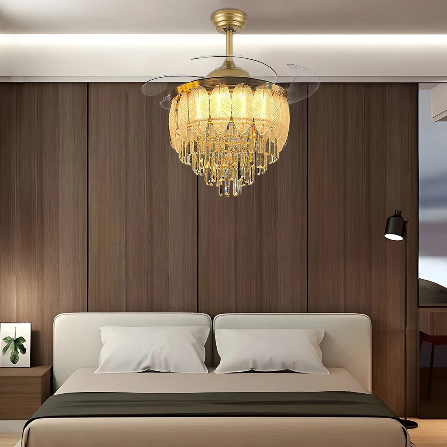 Glass Leaf Chandelier Fan With Remote