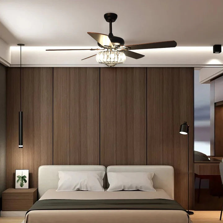 Woodland Crystal Chandelier Ceiling Fan with Remote Control