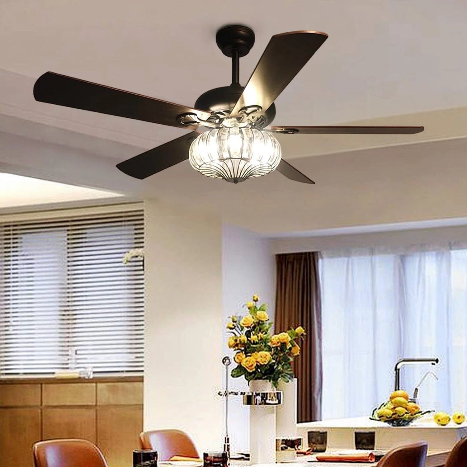 Woodland Crystal Chandelier Ceiling Fan with Remote Control