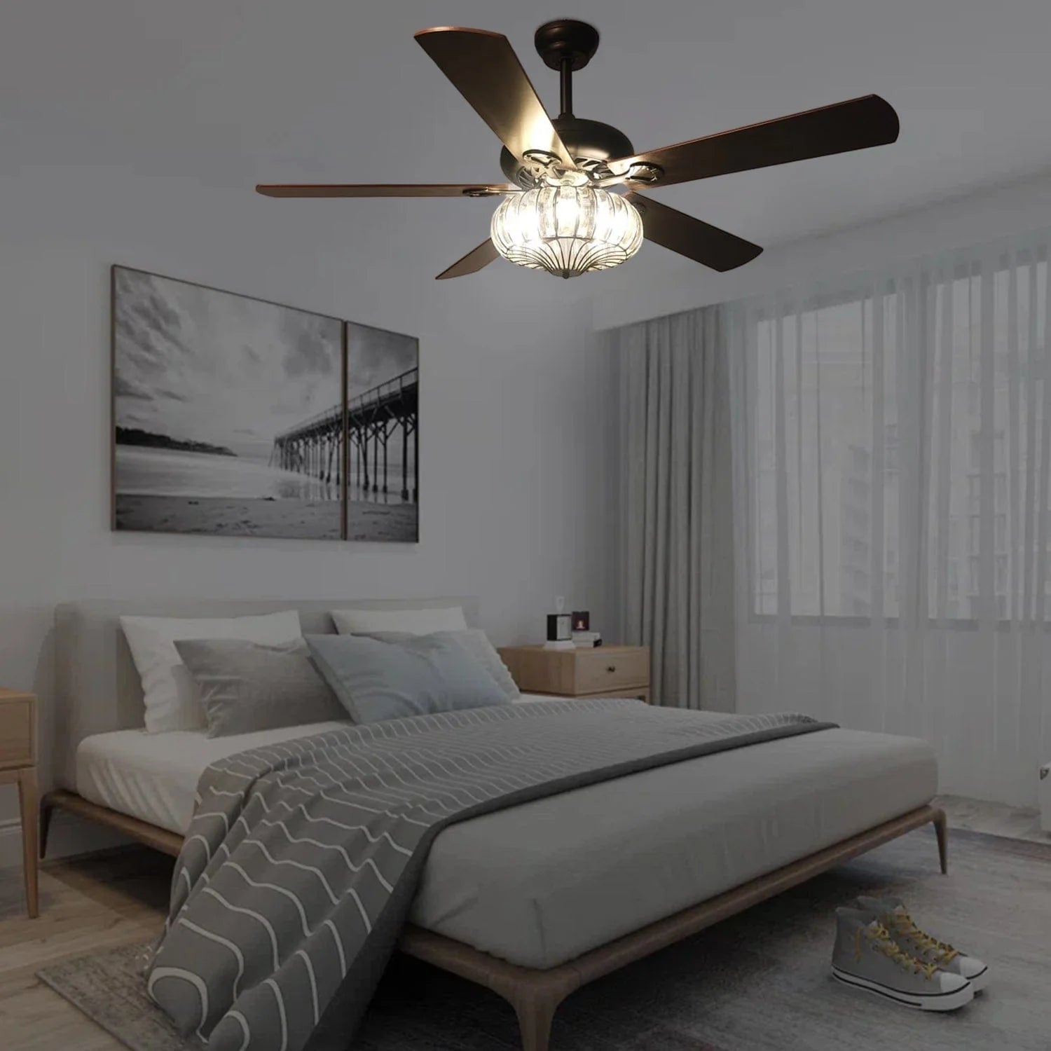 Woodland Crystal Chandelier Ceiling Fan with Remote Control