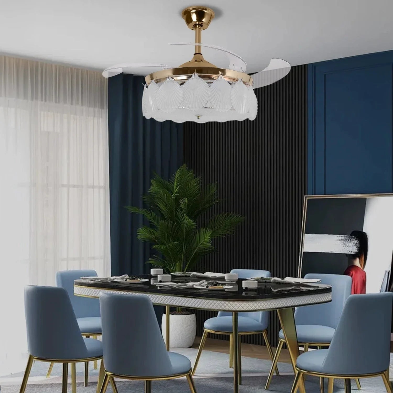 ShellLeaf Crystal Chandelier Ceiling Fan