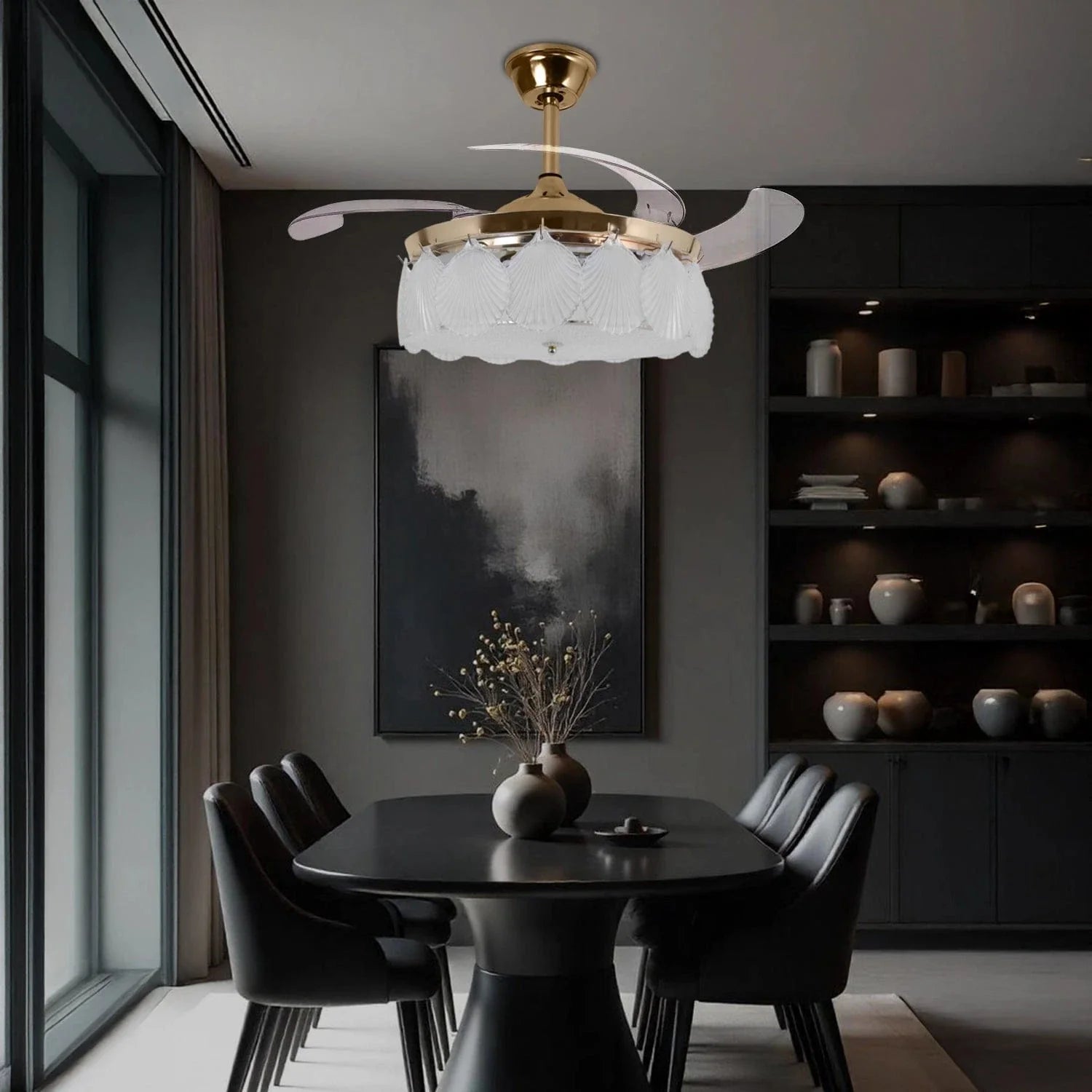 ShellLeaf Crystal Chandelier Ceiling Fan