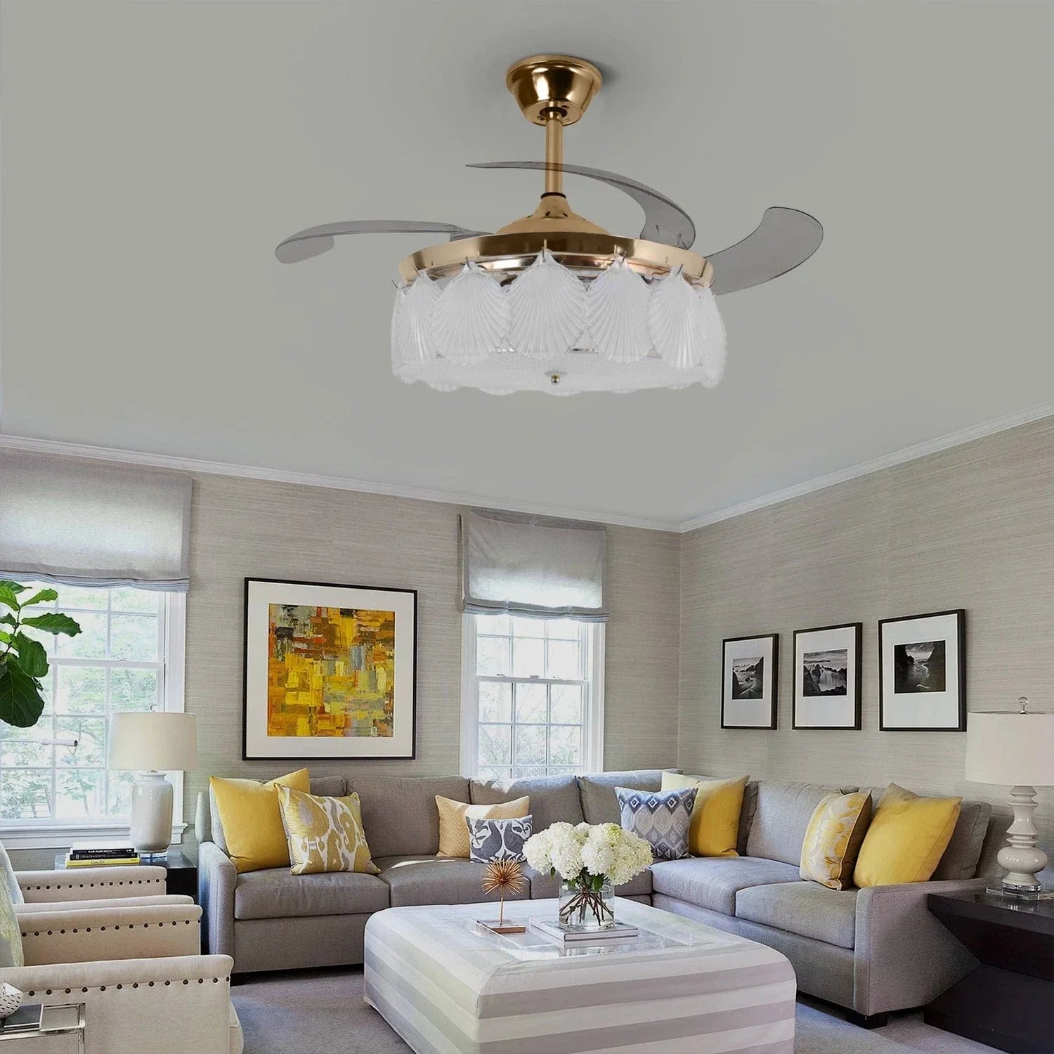 ShellLeaf Crystal Chandelier Ceiling Fan