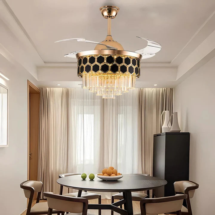 Contemporary Chic Crystal Chandelier Ceiling Fan with Remote Control