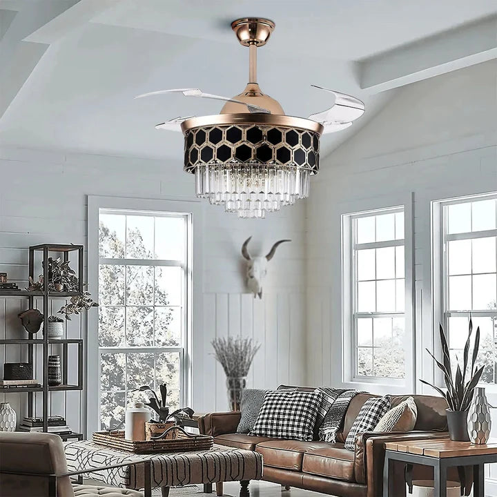 Contemporary Chic Crystal Chandelier Ceiling Fan with Remote Control