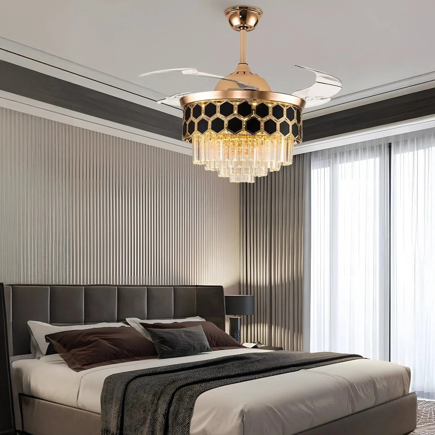 Contemporary Chic Crystal Chandelier Ceiling Fan with Remote Control