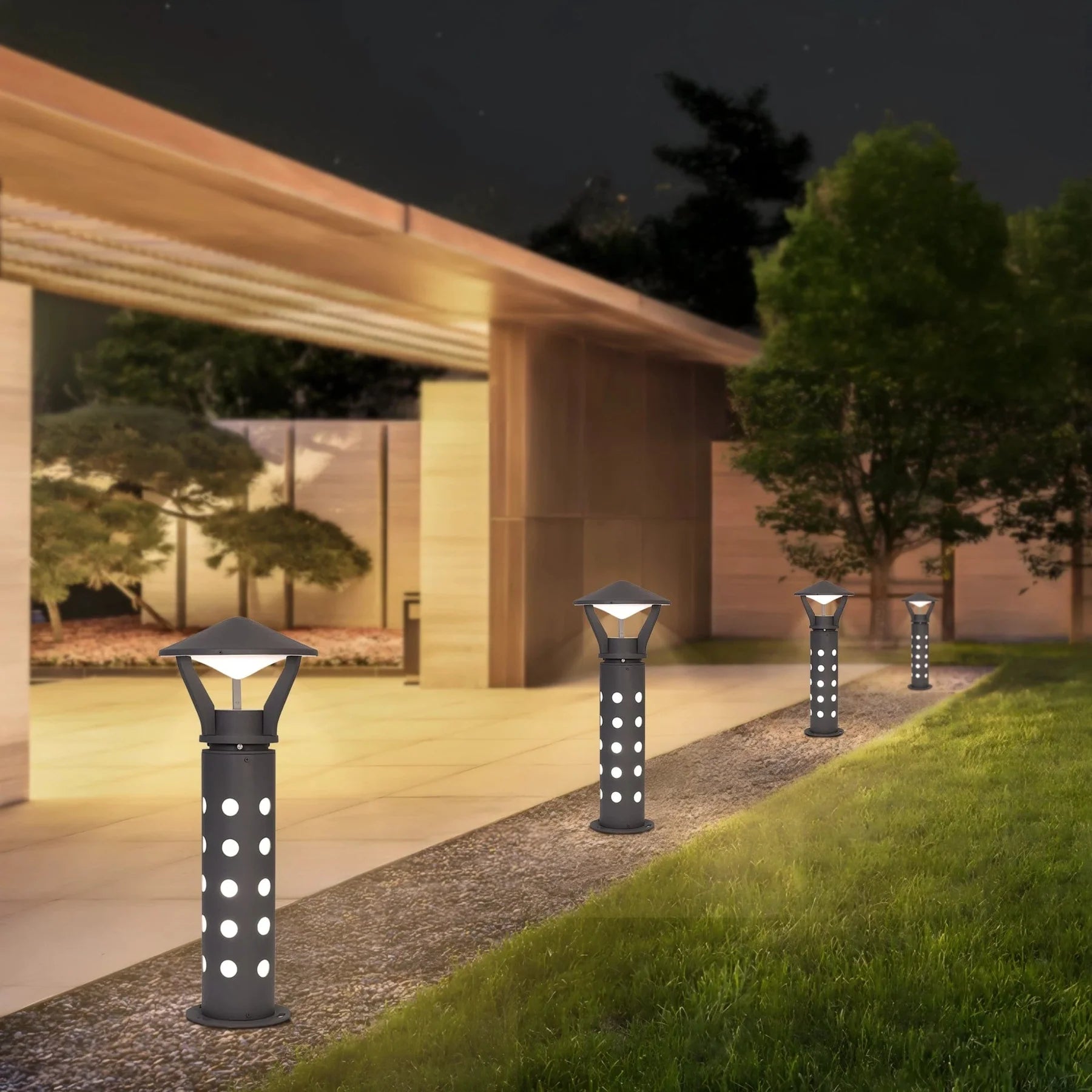 Trident Canopy Outdoor Bollard Light - For Garden, Pathways & Landscape Lighting