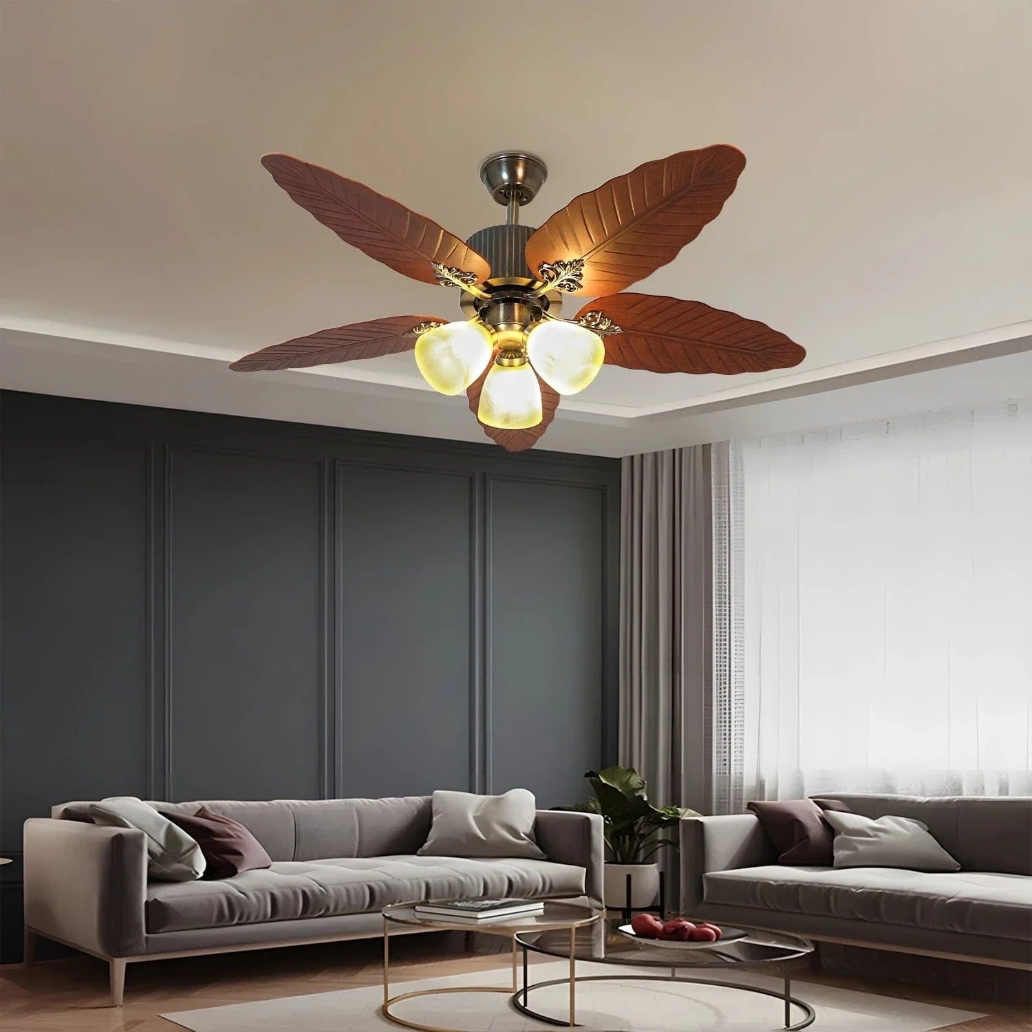 Tropical Breeze Wooden Ceiling Fan with Remote Control - 52