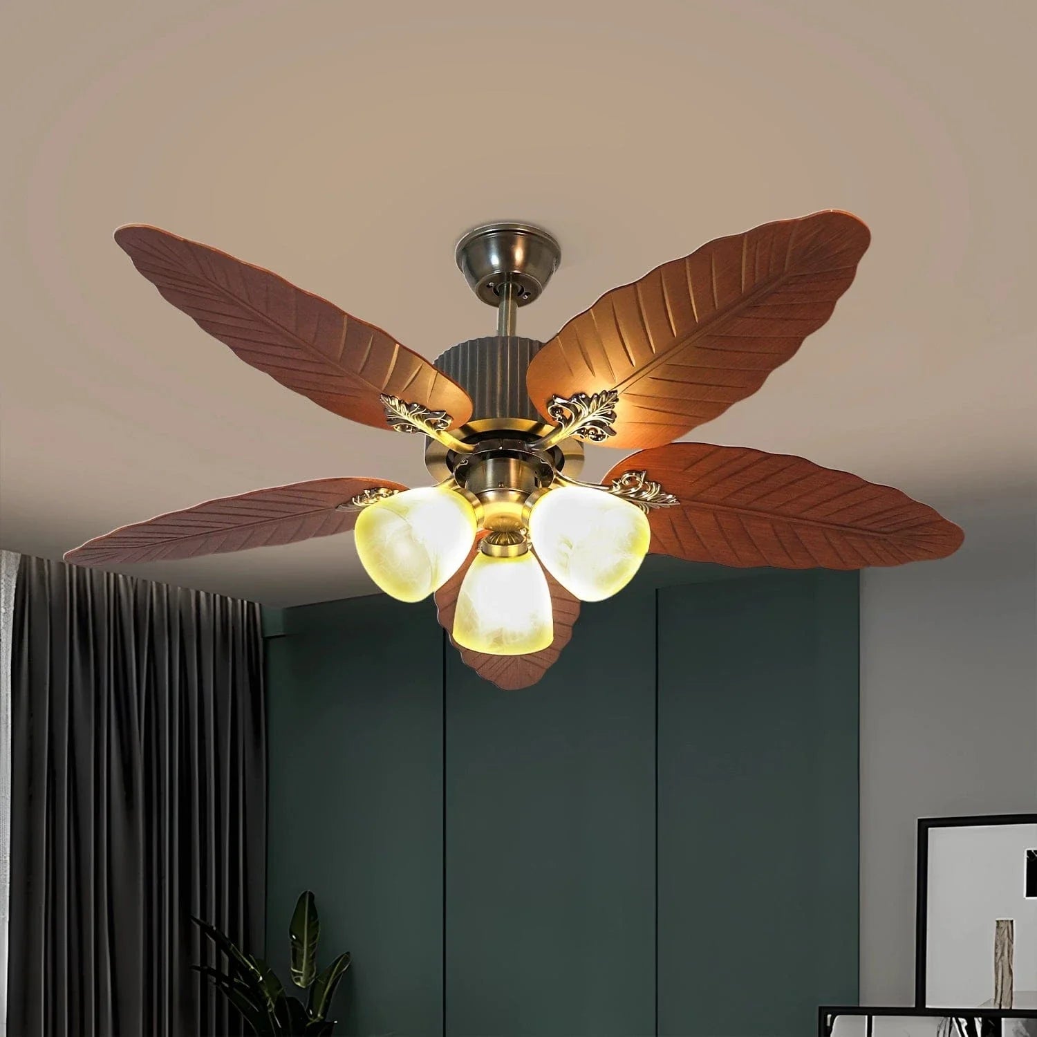 Tropical Breeze Wooden Ceiling Fan with Remote Control - 52