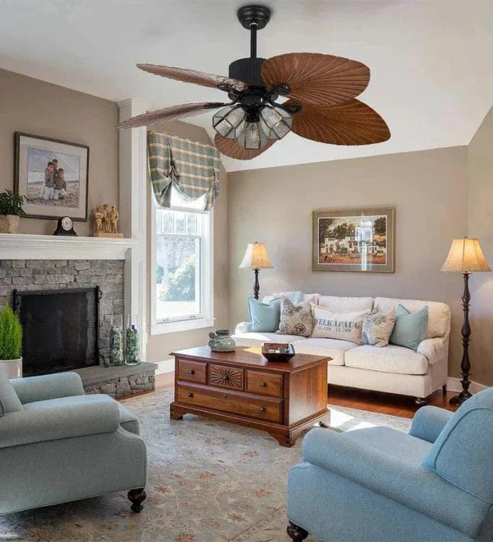 Palm Wave Wooden Ceiling Fan with Remote Control - 52