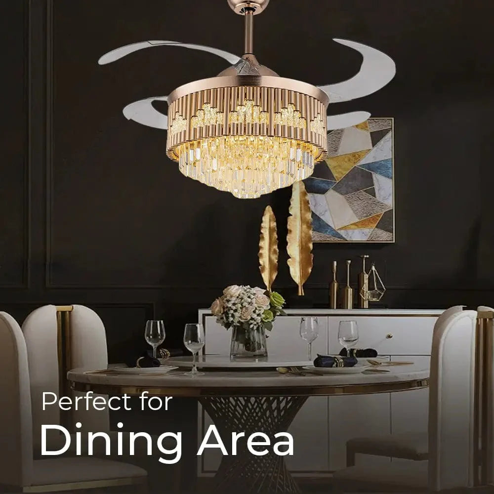 Luxuriosa Crystal Chandelier Ceiling Fan with Remote