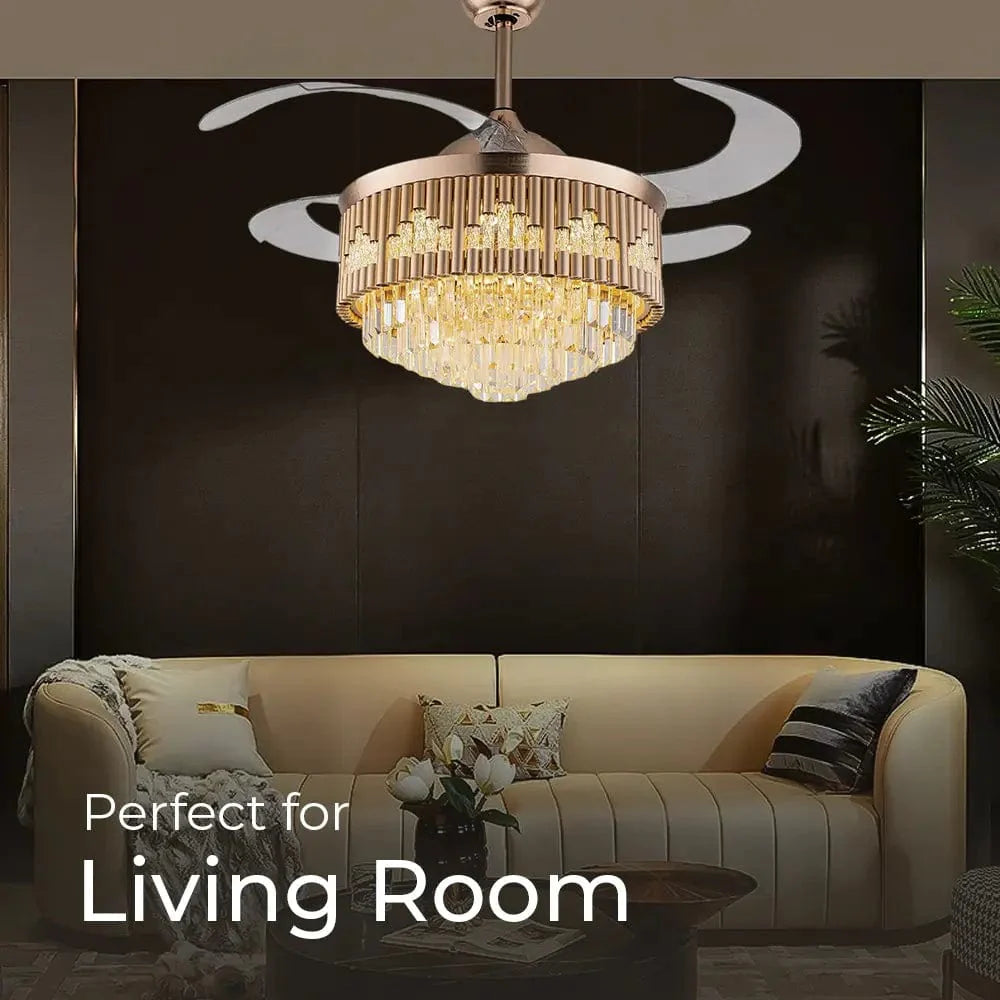 Luxuriosa Crystal Chandelier Ceiling Fan with Remote
