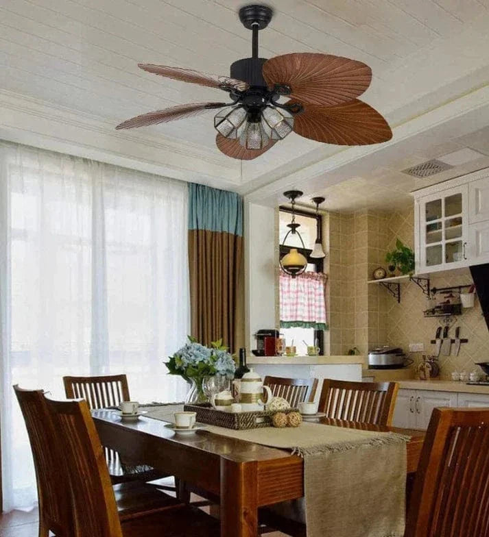Palm Wave Wooden Ceiling Fan with Remote Control - 52