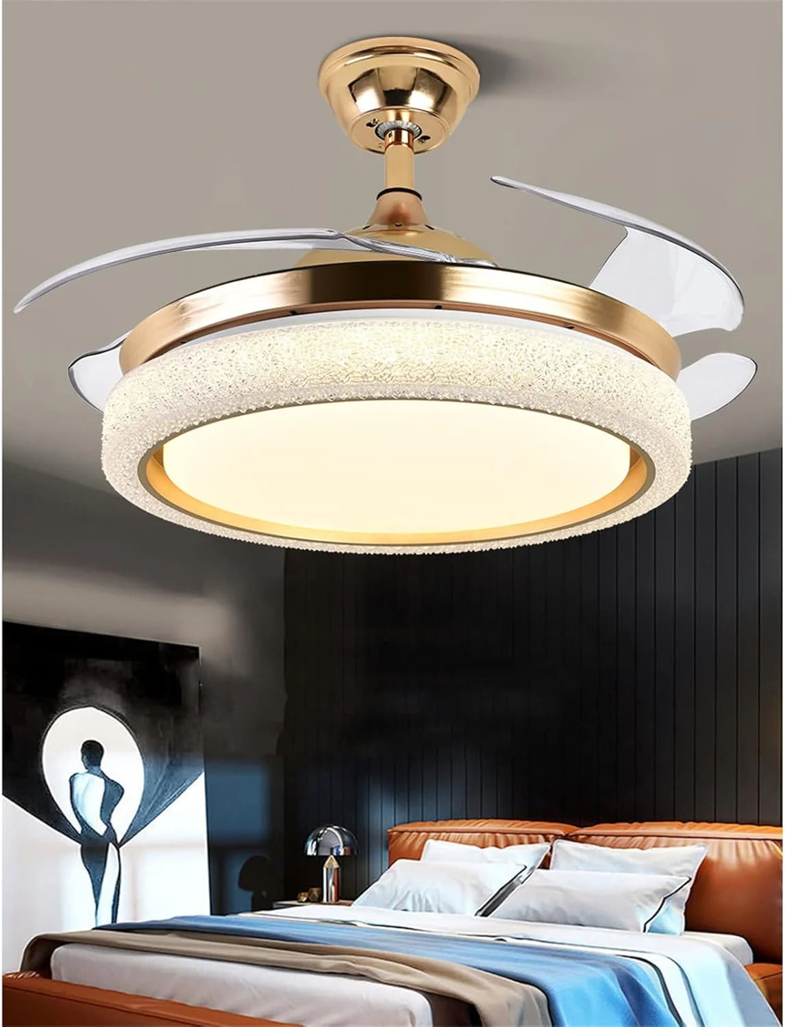 Luxury Crystal LED Retractable Chandelier Ceiling Fan