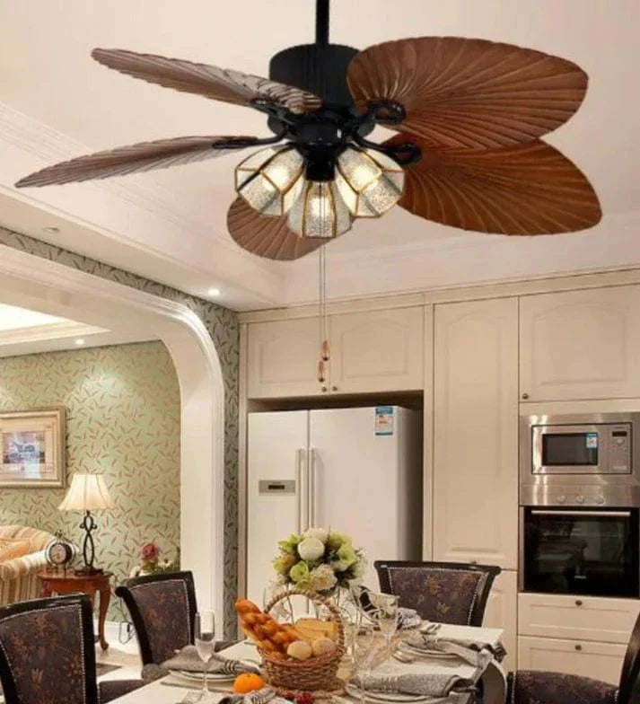 Palm Wave Wooden Ceiling Fan with Remote Control - 52