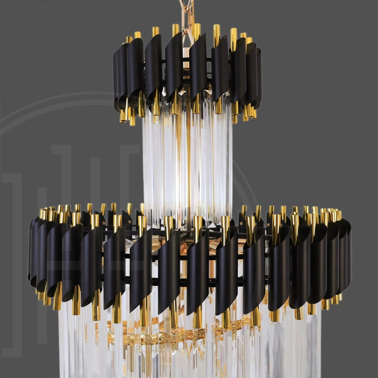 Black Geminus Long Crystal Chandelier