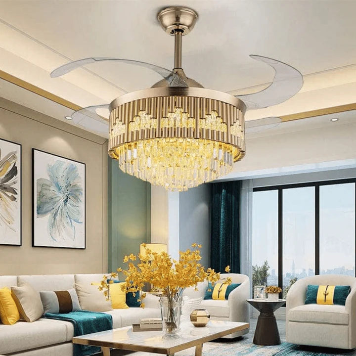 Luxuriosa Crystal Chandelier Ceiling Fan with Remote