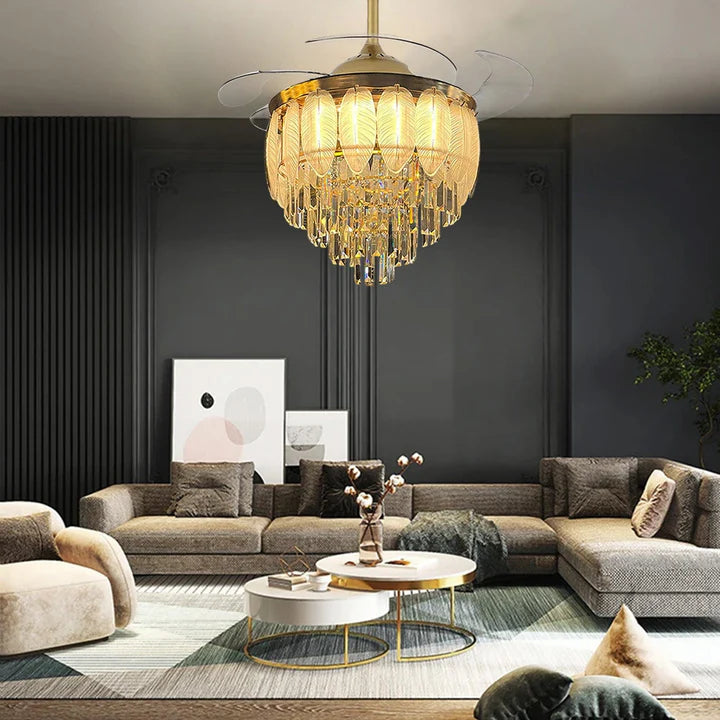 Glass Leaf Chandelier Fan With Remote