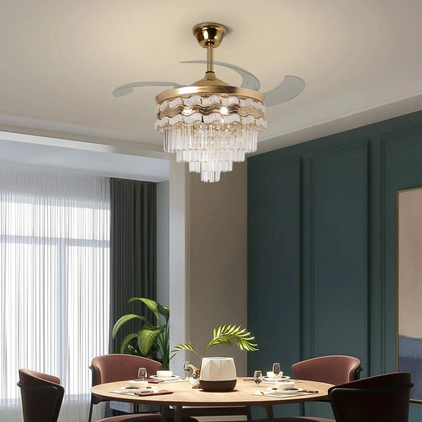 Opulent Cascade Crystal Chandelier Ceiling Fan with Remote Control ...