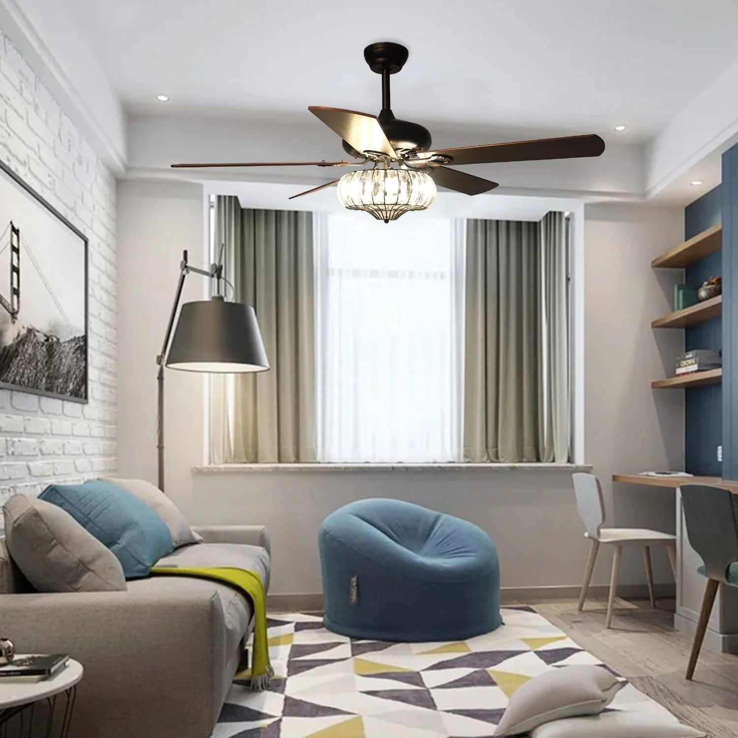 Woodland Crystal Chandelier Ceiling Fan with Remote Control