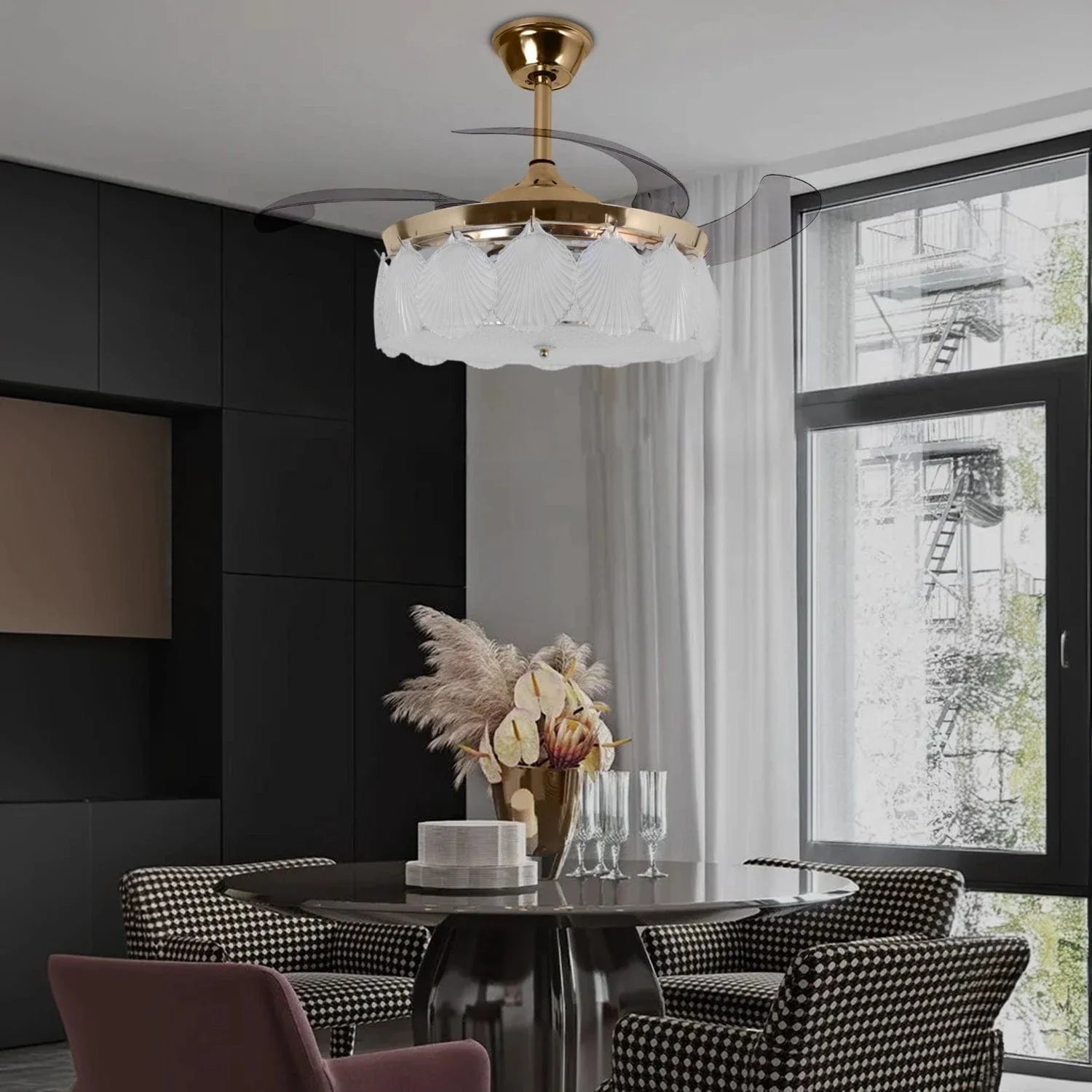 ShellLeaf Crystal Chandelier Ceiling Fan