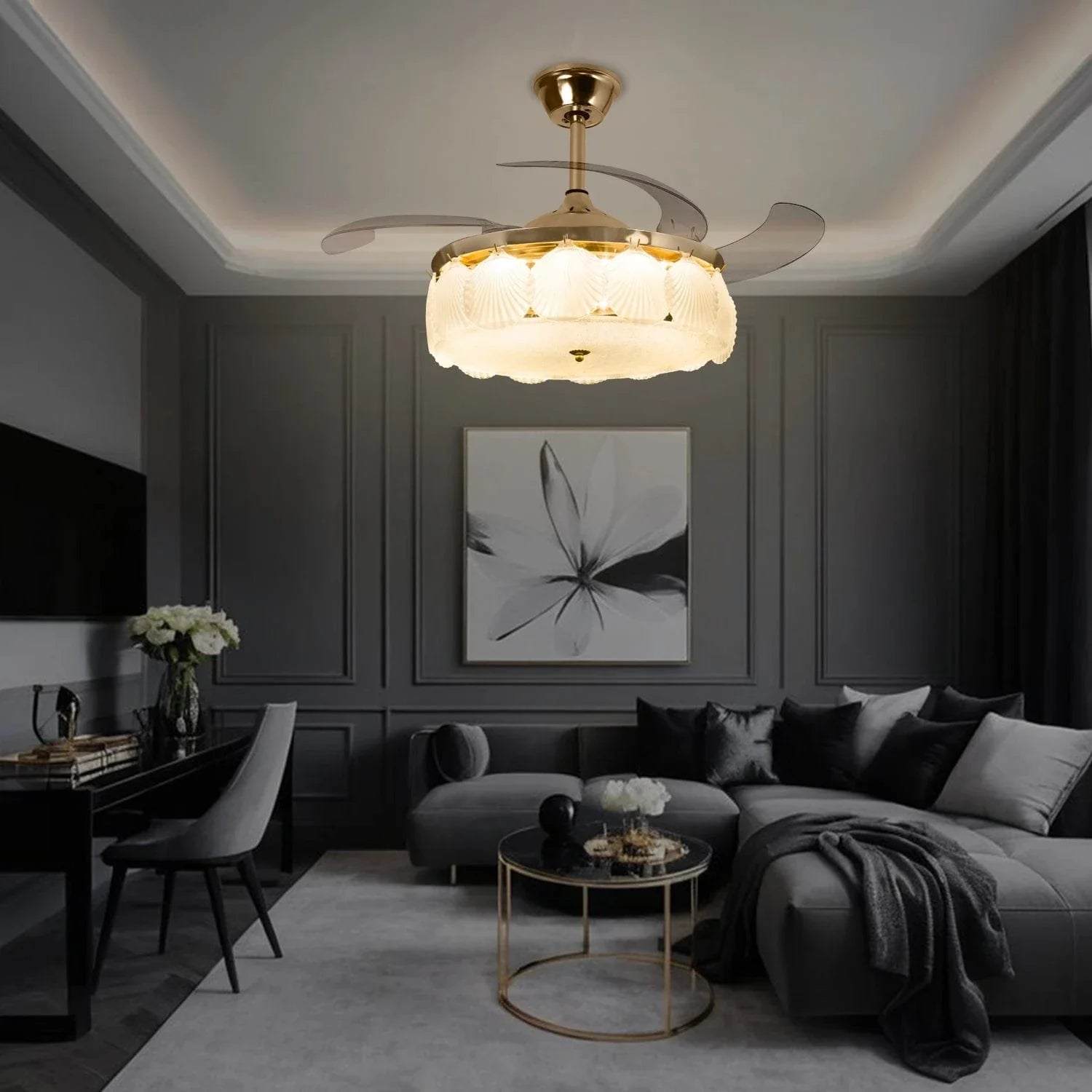 ShellLeaf Crystal Chandelier Ceiling Fan