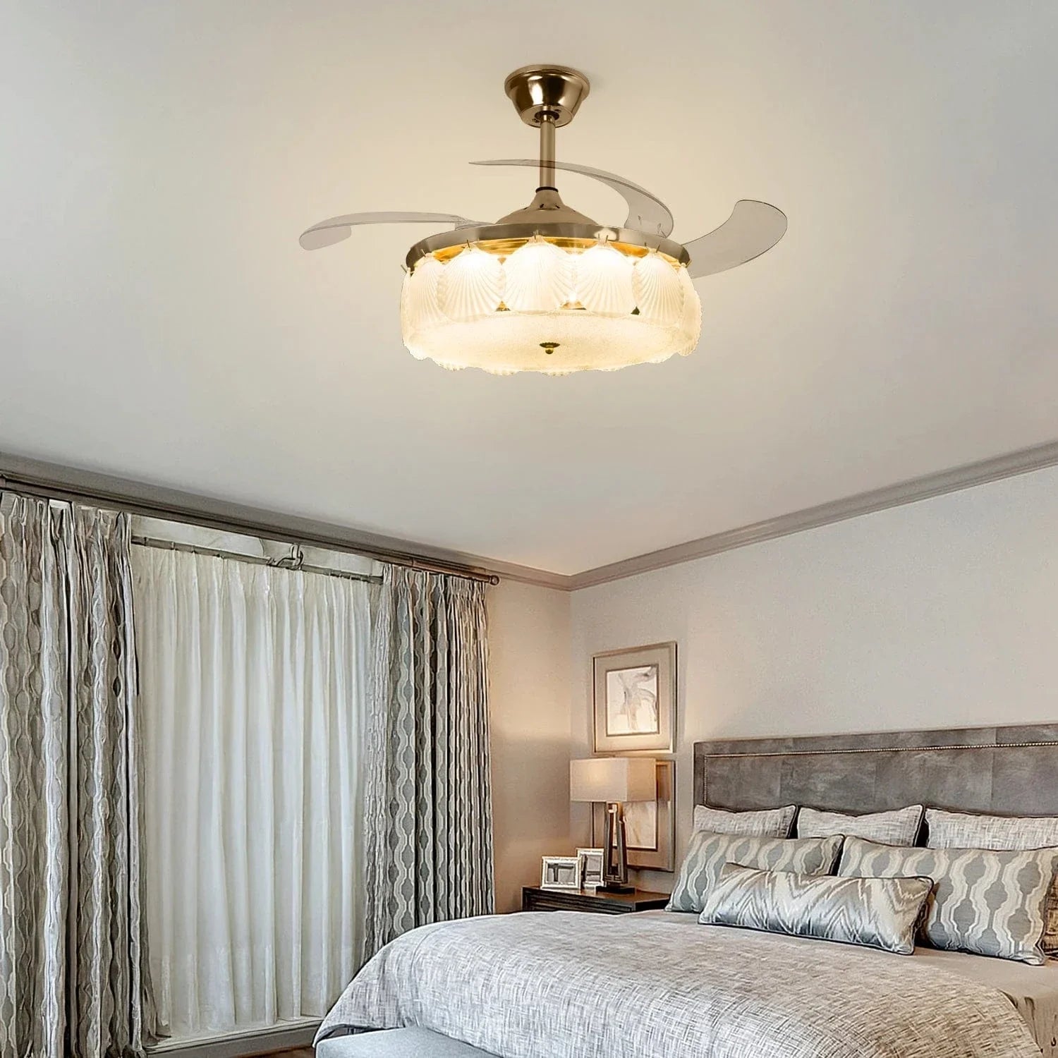 ShellLeaf Crystal Chandelier Ceiling Fan