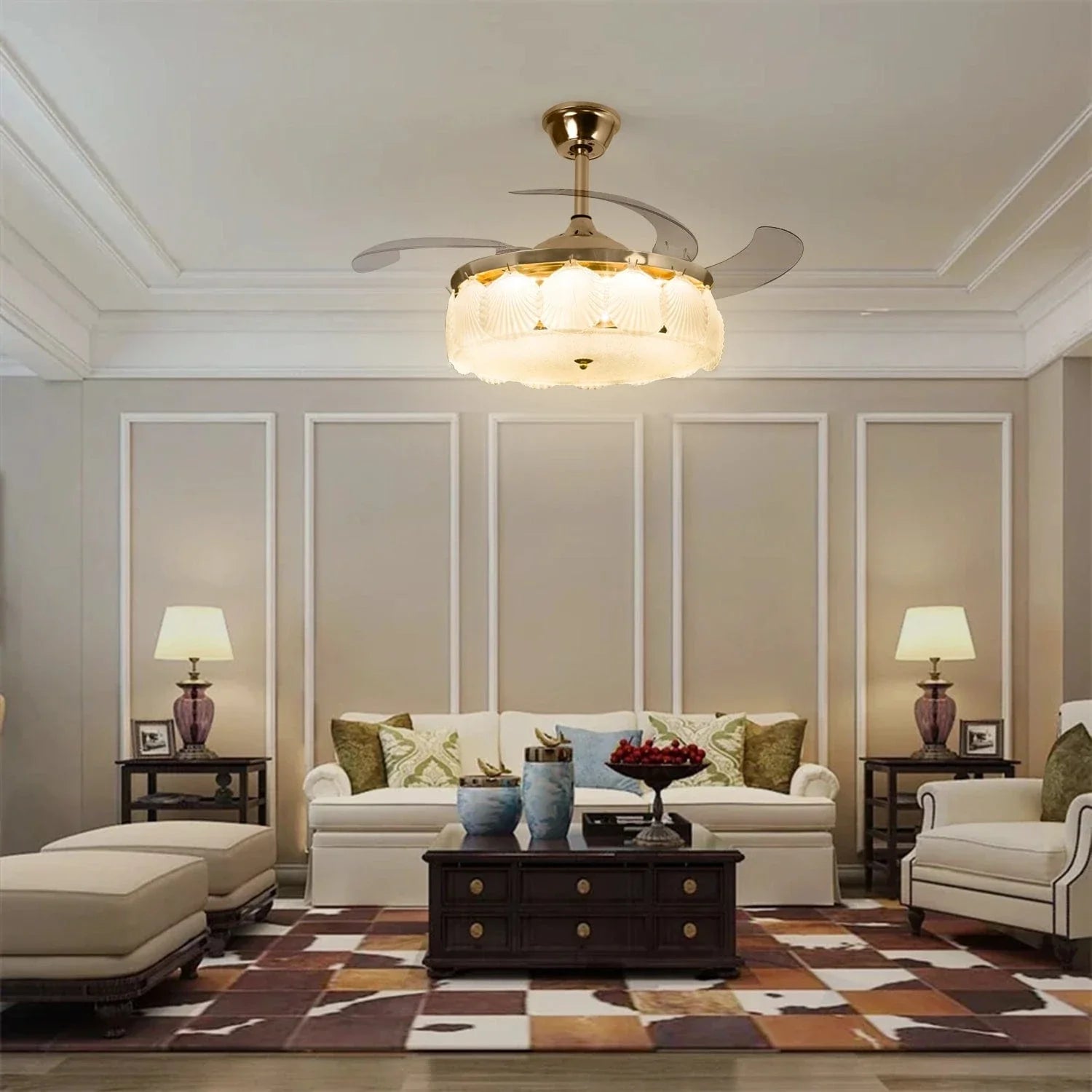 ShellLeaf Crystal Chandelier Ceiling Fan