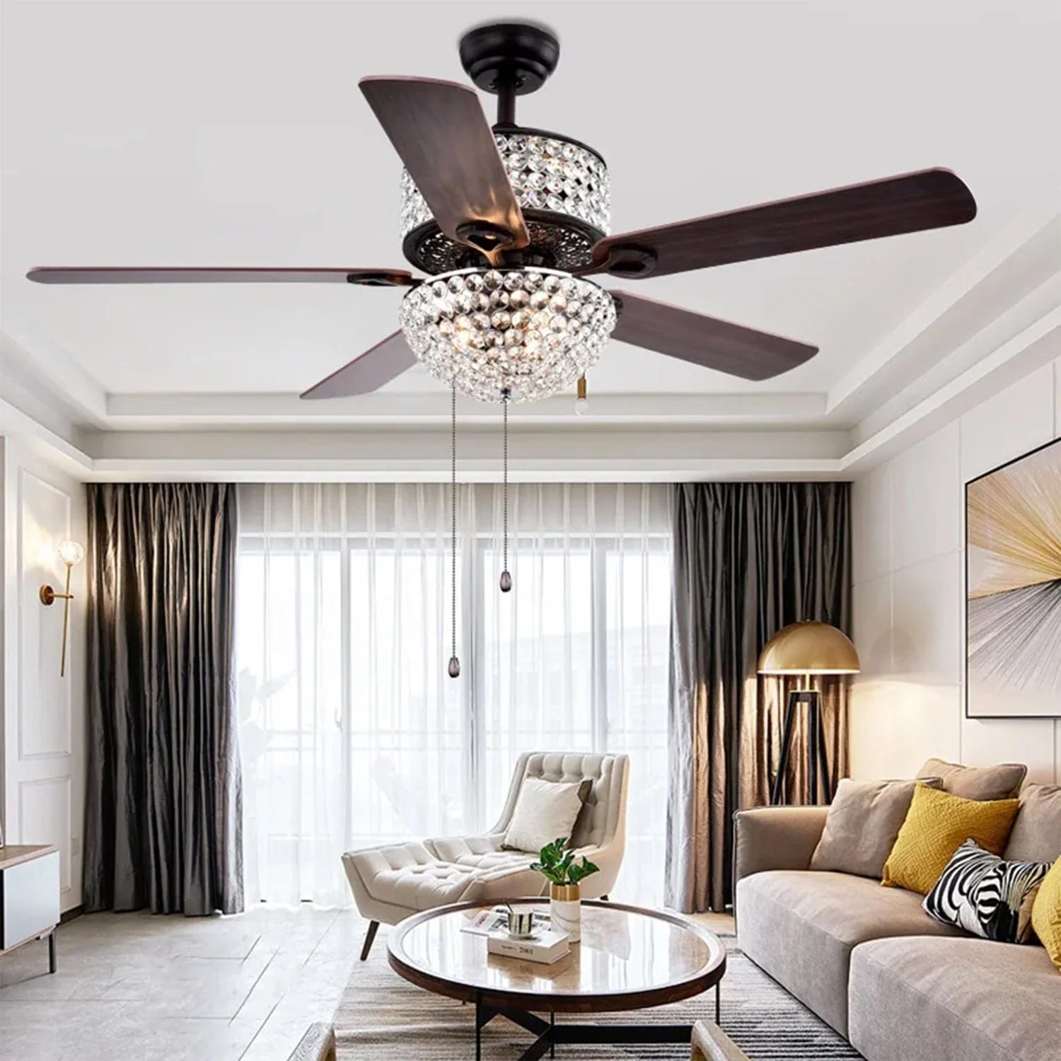 Crystal Zephyr Chandelier Ceiling Fan with Remote Control