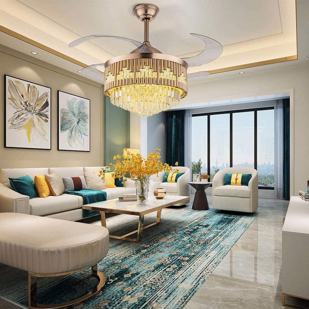 Luxuriosa Crystal Chandelier Ceiling Fan with Remote