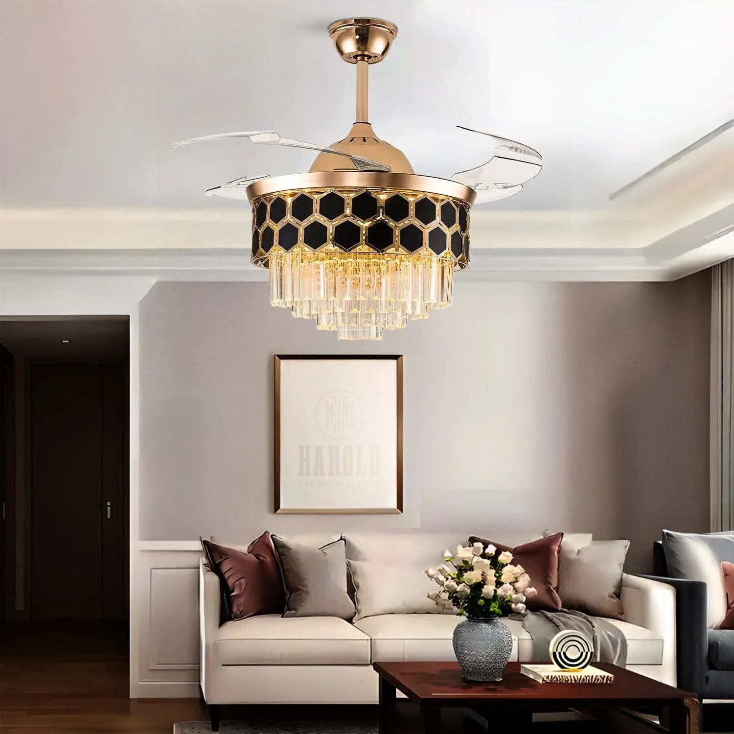 Contemporary Chic Crystal Chandelier Ceiling Fan with Remote Control