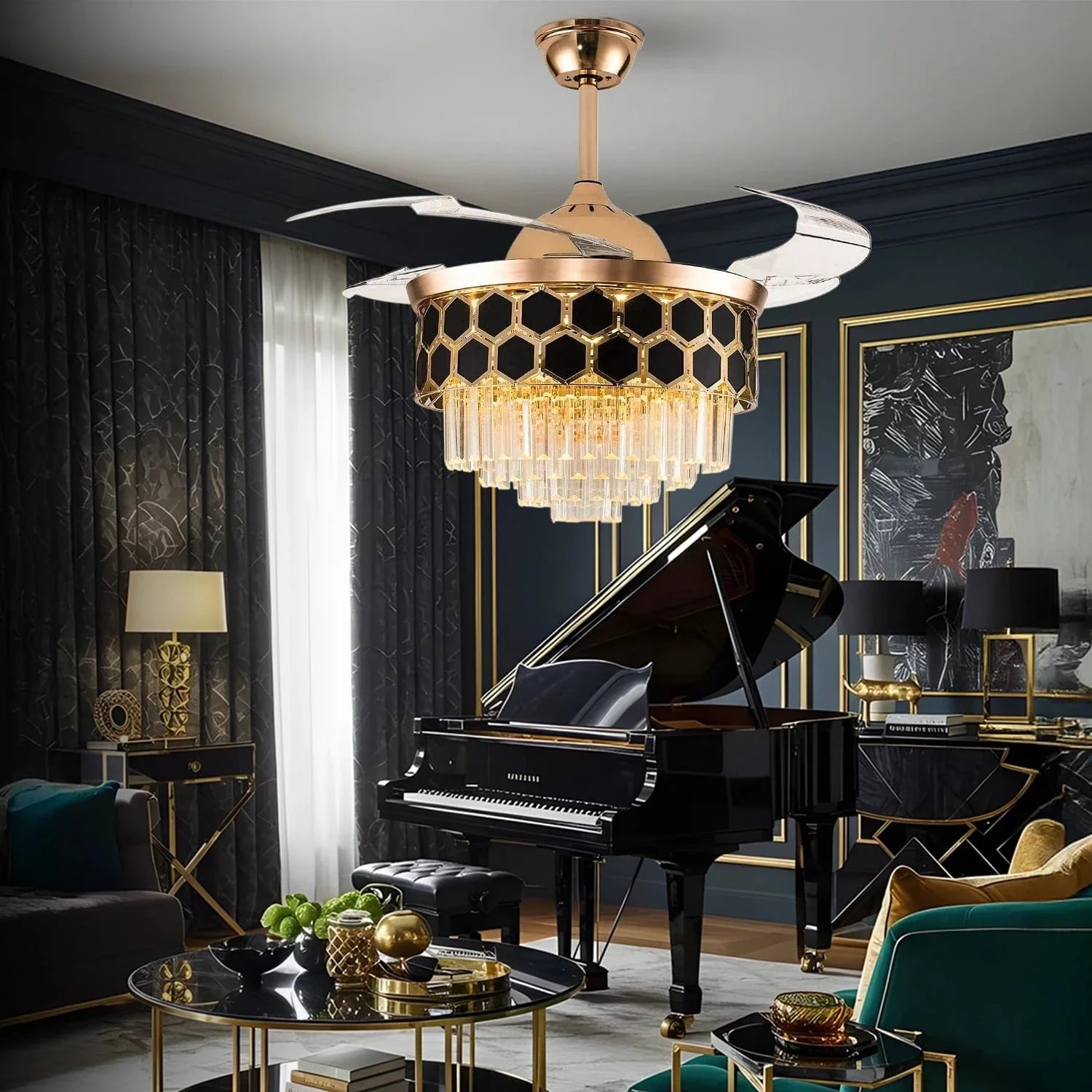 Contemporary Chic Crystal Chandelier Ceiling Fan with Remote Control