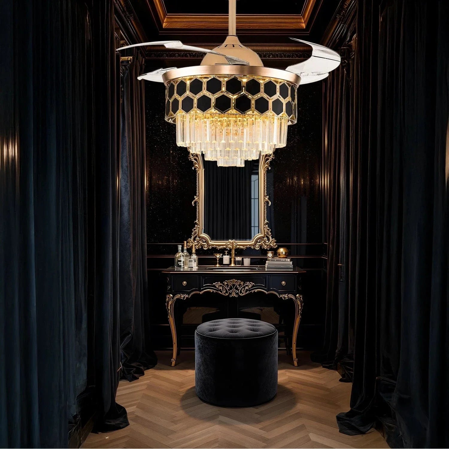 Contemporary Chic Crystal Chandelier Ceiling Fan with Remote Control