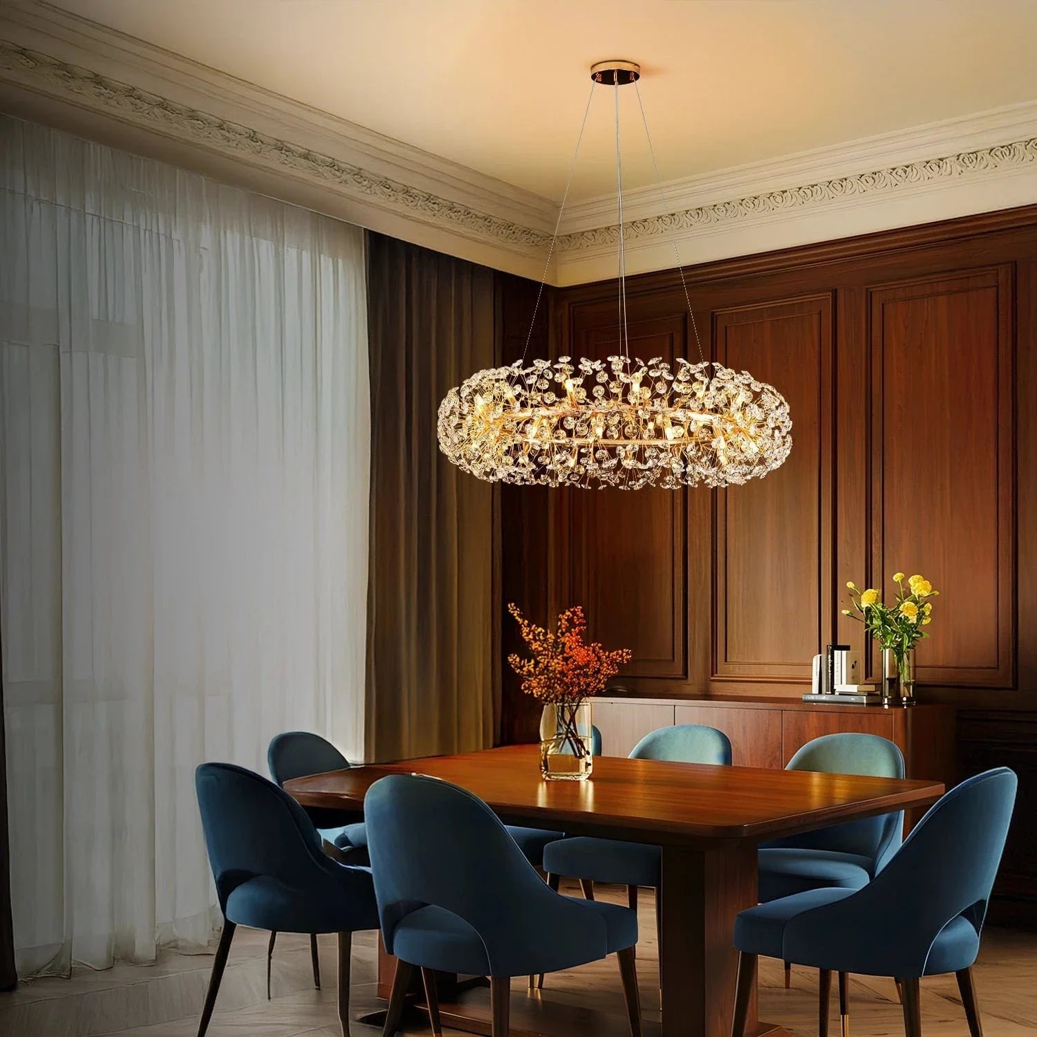 Golden Radiance Burst Round Chandelier
